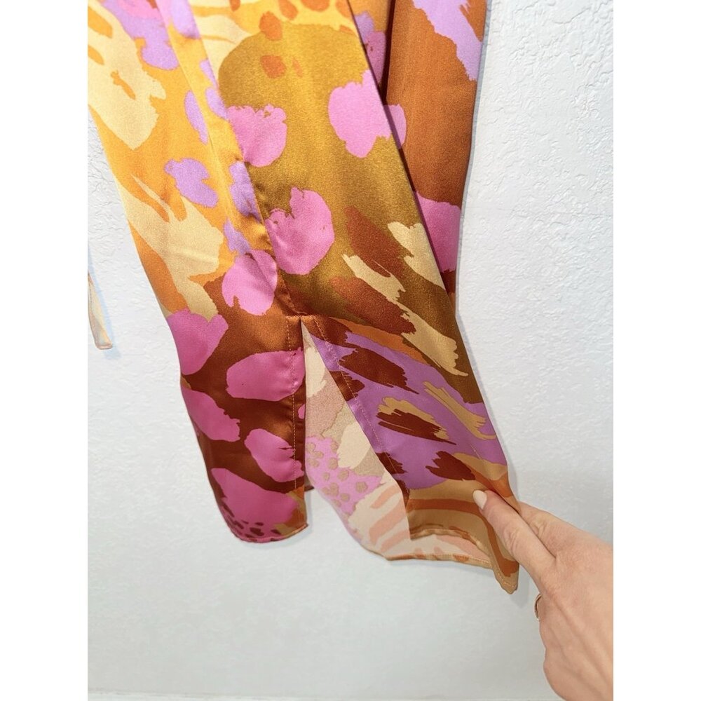 CHRISTIAN LACROIX Keyhole Satin Midi Dress Small Colorful Zipper Back Small P - Picture 7 of 14